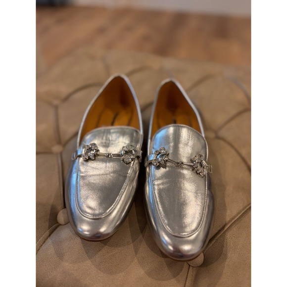 Nine West Shoes - Nine West Silver Metallic Rhinestone Crystal Bit Loafers Womens 9.5M Flats
